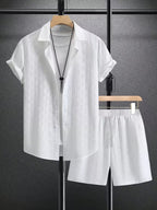 Men's Textured Button Front Shirt and Shorts Matching Set