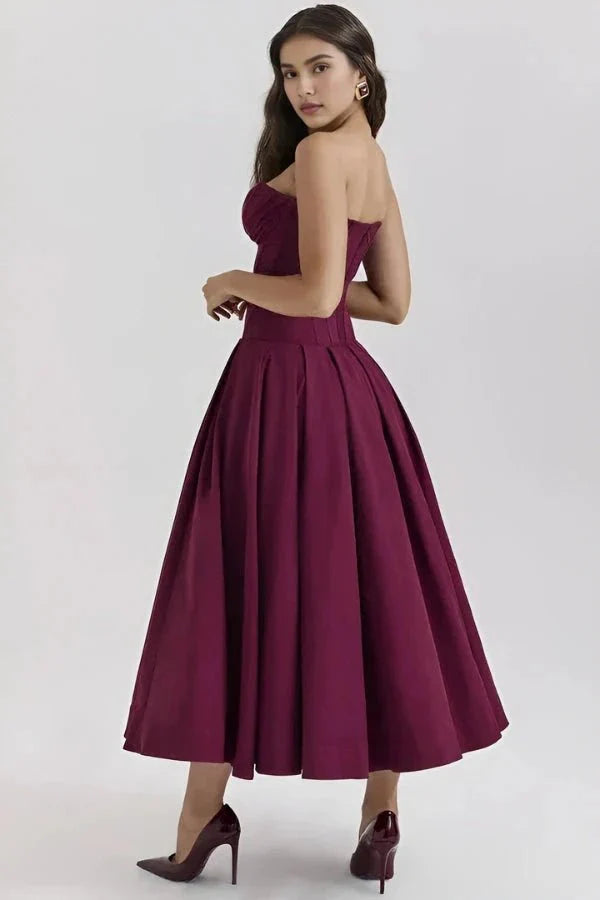 Damenmidikleid mit Korsettoberteil, voluminösem Rock und strukturiertem Design
