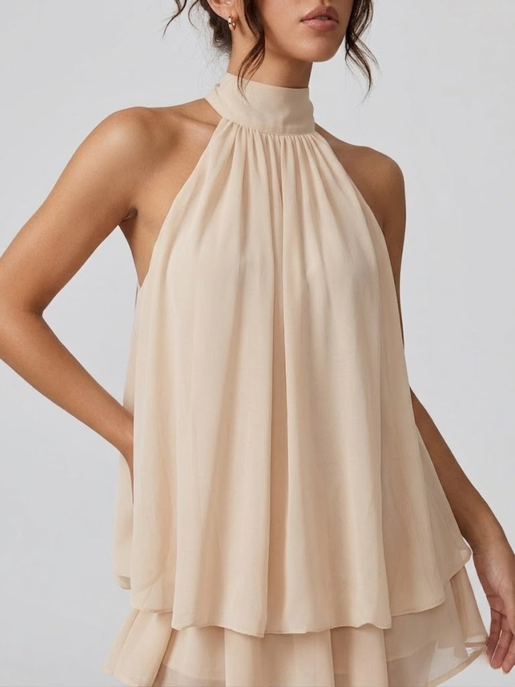 Women's Elegant Halter Neck Layered Chiffon Mini Dress