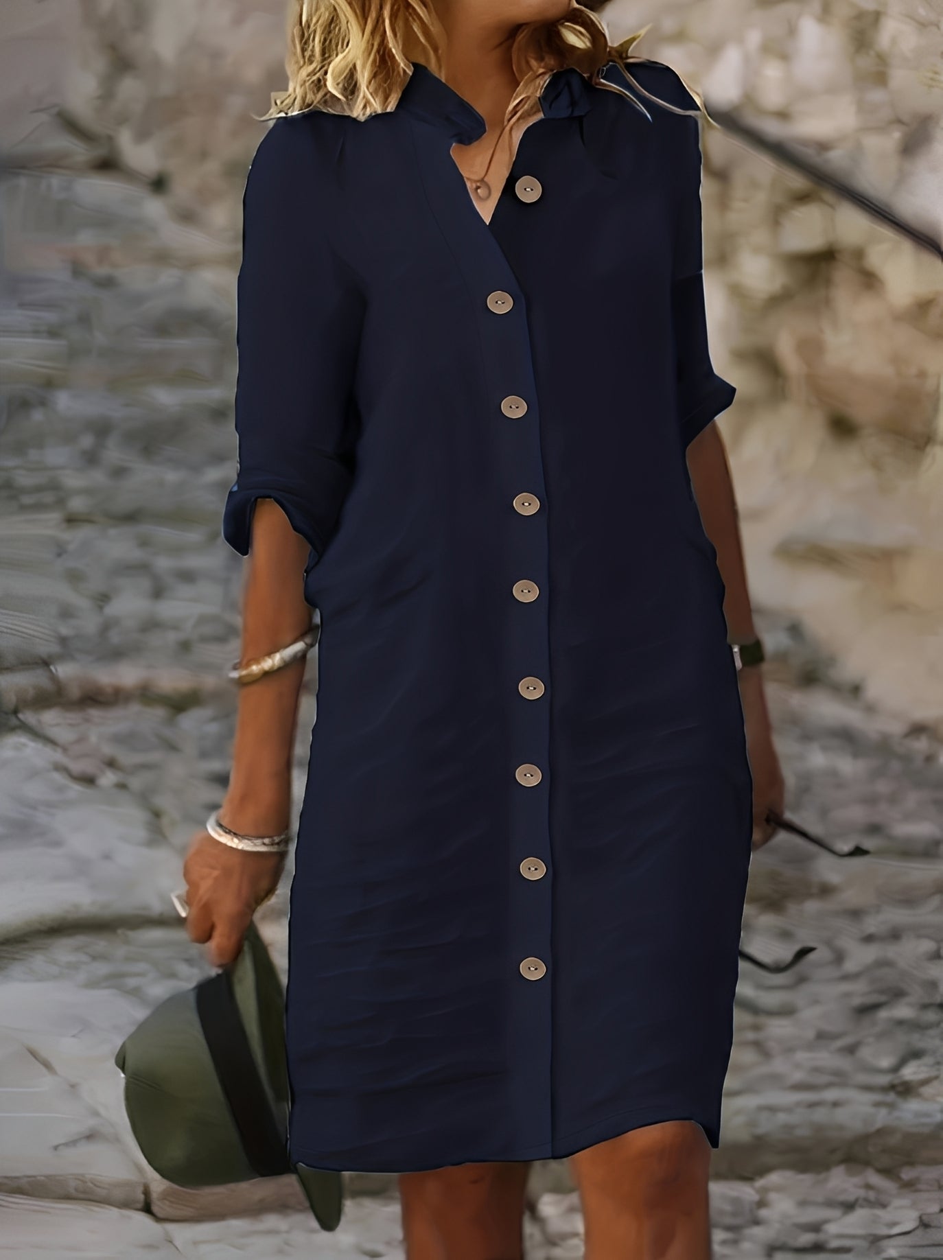 Robe chemise boutonnée à col pour femme