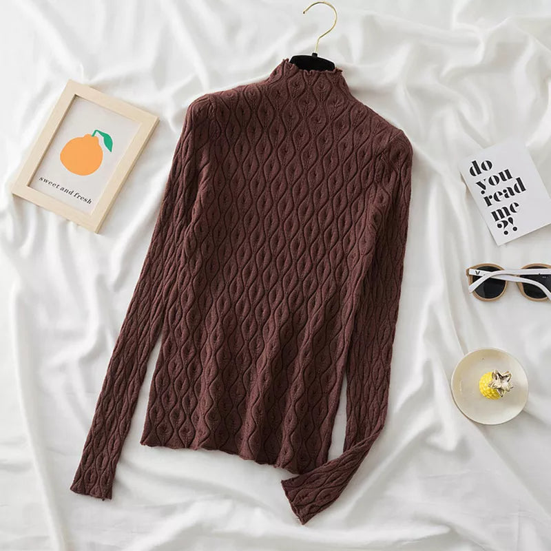 Women's Mock Neck Cable Knit Sweater with Long Sleeves