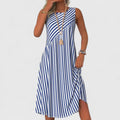 Women's Asymmetrical Stripe Midi Dress