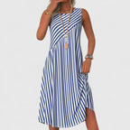 Women's Asymmetrical Stripe Midi Dress