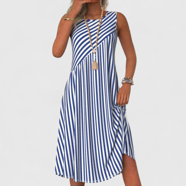 Women's Asymmetrical Stripe Midi Dress