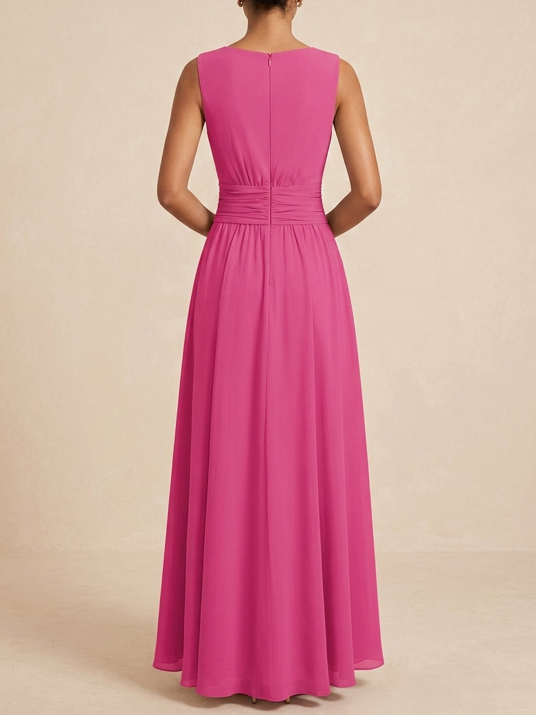 Ärmelloses Chiffon-Maxikleid für Damen mit geraffter Taille und fließendem Saum