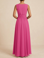 Ärmelloses Chiffon-Maxikleid für Damen mit geraffter Taille und fließendem Saum