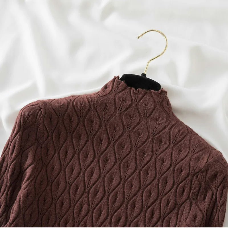 Women's Mock Neck Cable Knit Sweater with Long Sleeves