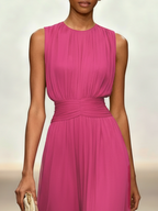 Ärmelloses Chiffon-Maxikleid für Damen mit geraffter Taille und fließendem Saum