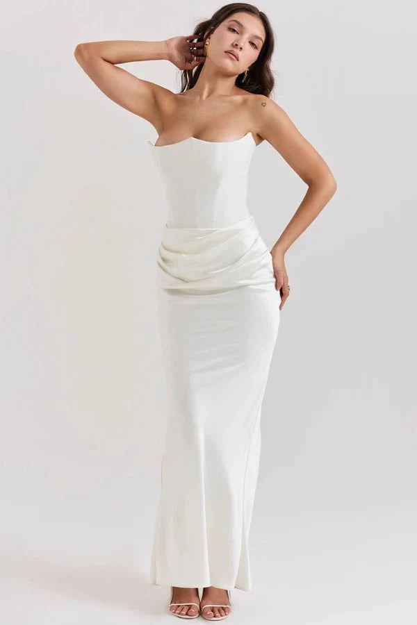 Damen trägerloses Maxikleid mit Korsettoberteil und geraffter Taillensilhouette