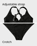 Damen-Rippen-Bikini-Set mit gedrehtem Oberteil und hochgeschnittenem Slip