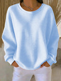 Women's Relaxed Crew Neck Pullover with Waffle Texture