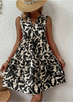 Women's Tropical Leaf Print Dress with Tiered Relaxed Summer Fit