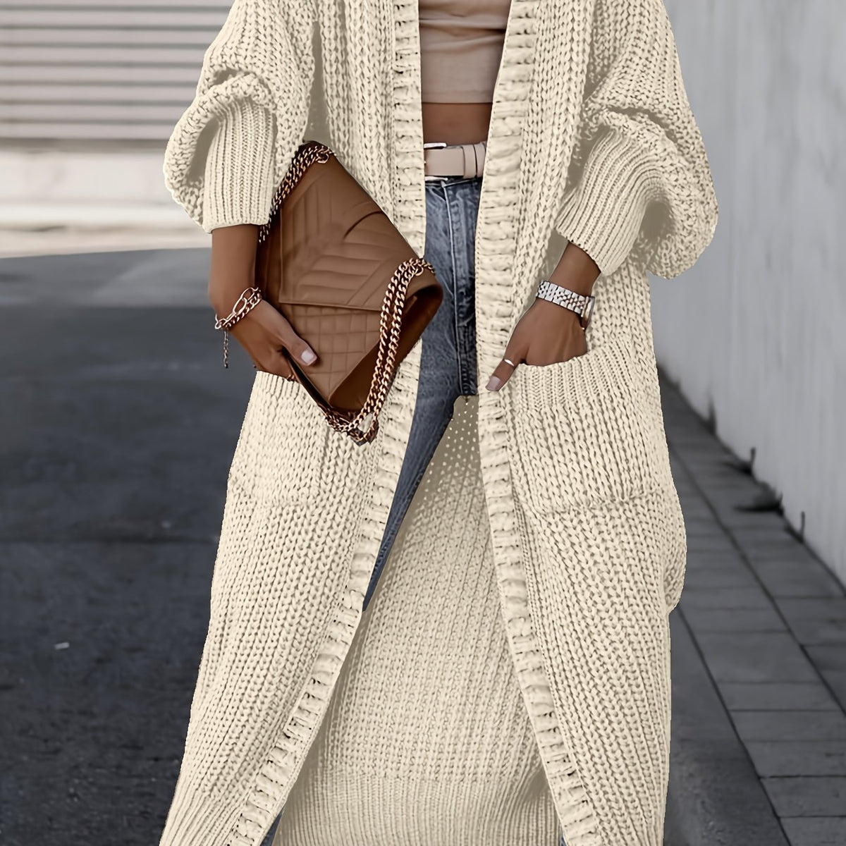 Women’s Longline Open-Front Knit Cardigan