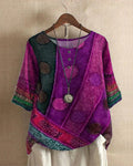 Damen künstlerische Patchwork-Bluse mit lockerem Schnitt und atmungsaktivem Komfort
