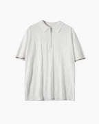 Men's Refined Vertical Rib-Knit Quarter Zip Polo with Contrast Sleeve Trim and Tailored Stretch Fit