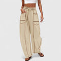 Pantalones de pierna ancha para mujer con cordón ajustable