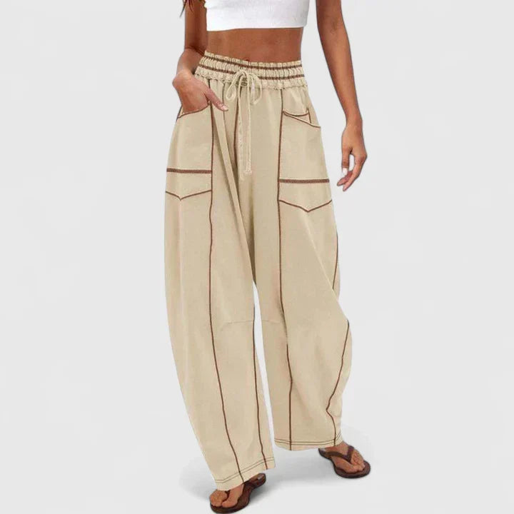 Pantalones de pierna ancha para mujer con cordón ajustable