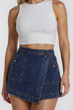 Women's Denim Skort with Wrapped Front for Casual Everyday Styling