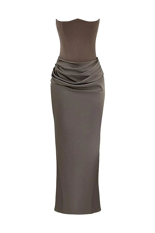 Damen trägerloses Maxikleid mit Korsettoberteil und geraffter Taillensilhouette