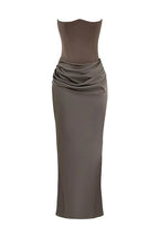 Damen trägerloses Maxikleid mit Korsettoberteil und geraffter Taillensilhouette