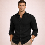 Men's Linen Shirt with Mandarin Collar for Smart Casual Summer Style