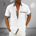Men's Short Sleeve Button Up Shirt with Contrast Trim and Chest Pocket