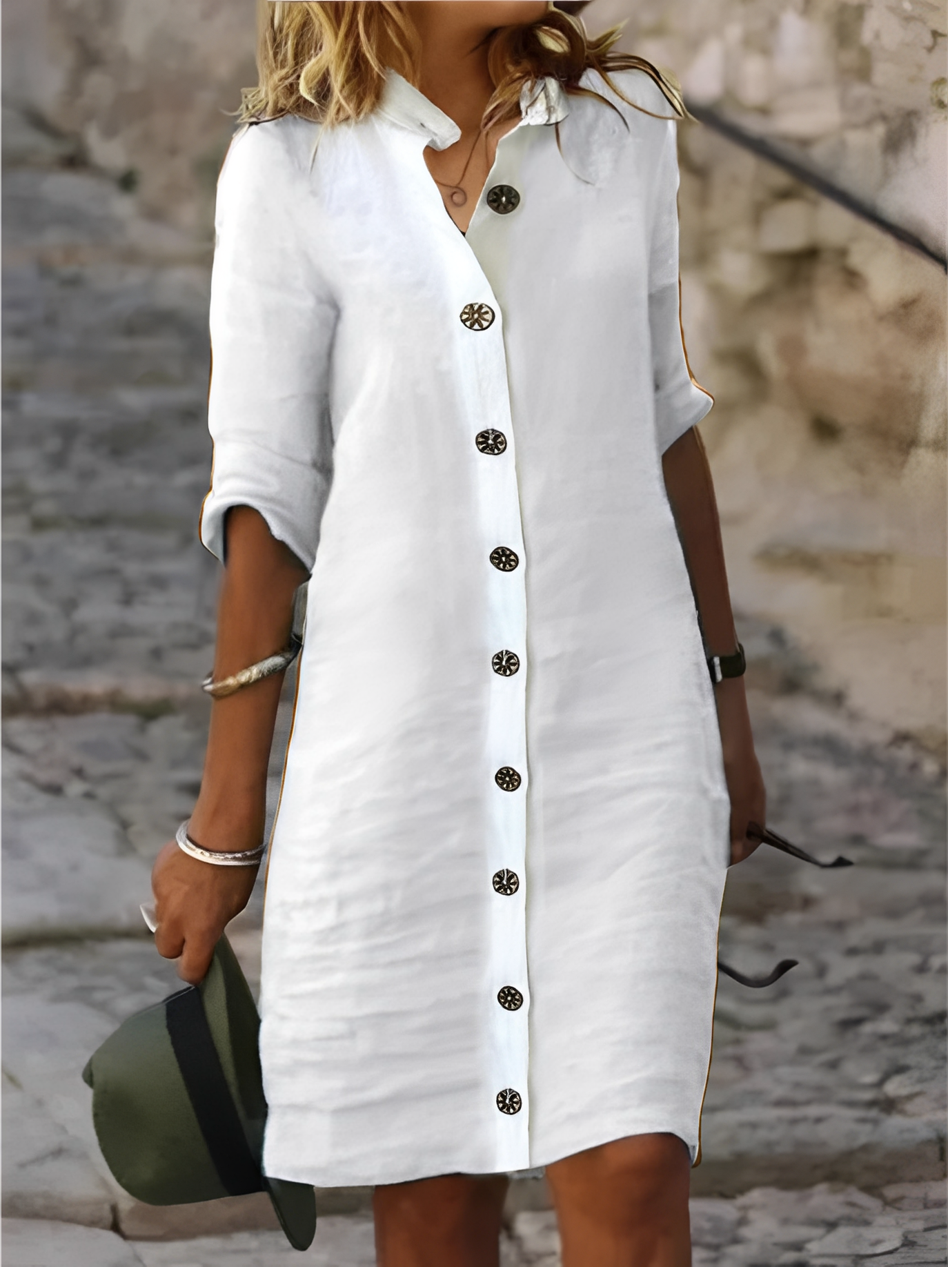 Robe chemise boutonnée à col pour femme