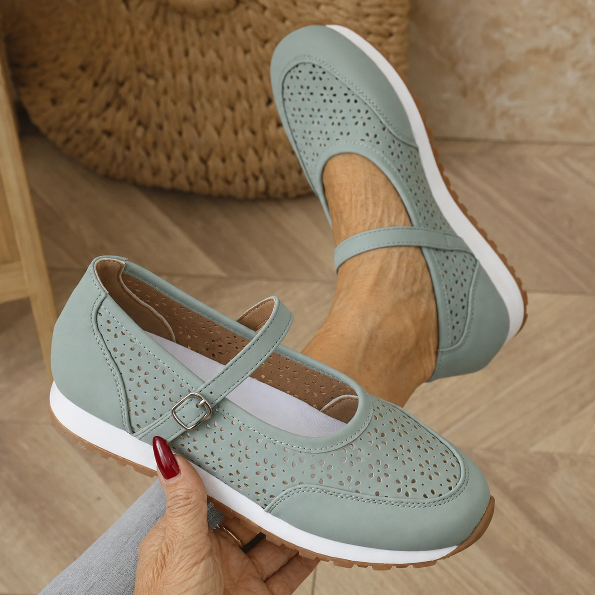 Women's Perforated Mary Jane Walking Shoes