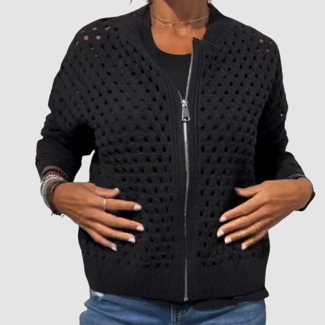Cardigan zippé ajouré pour femme