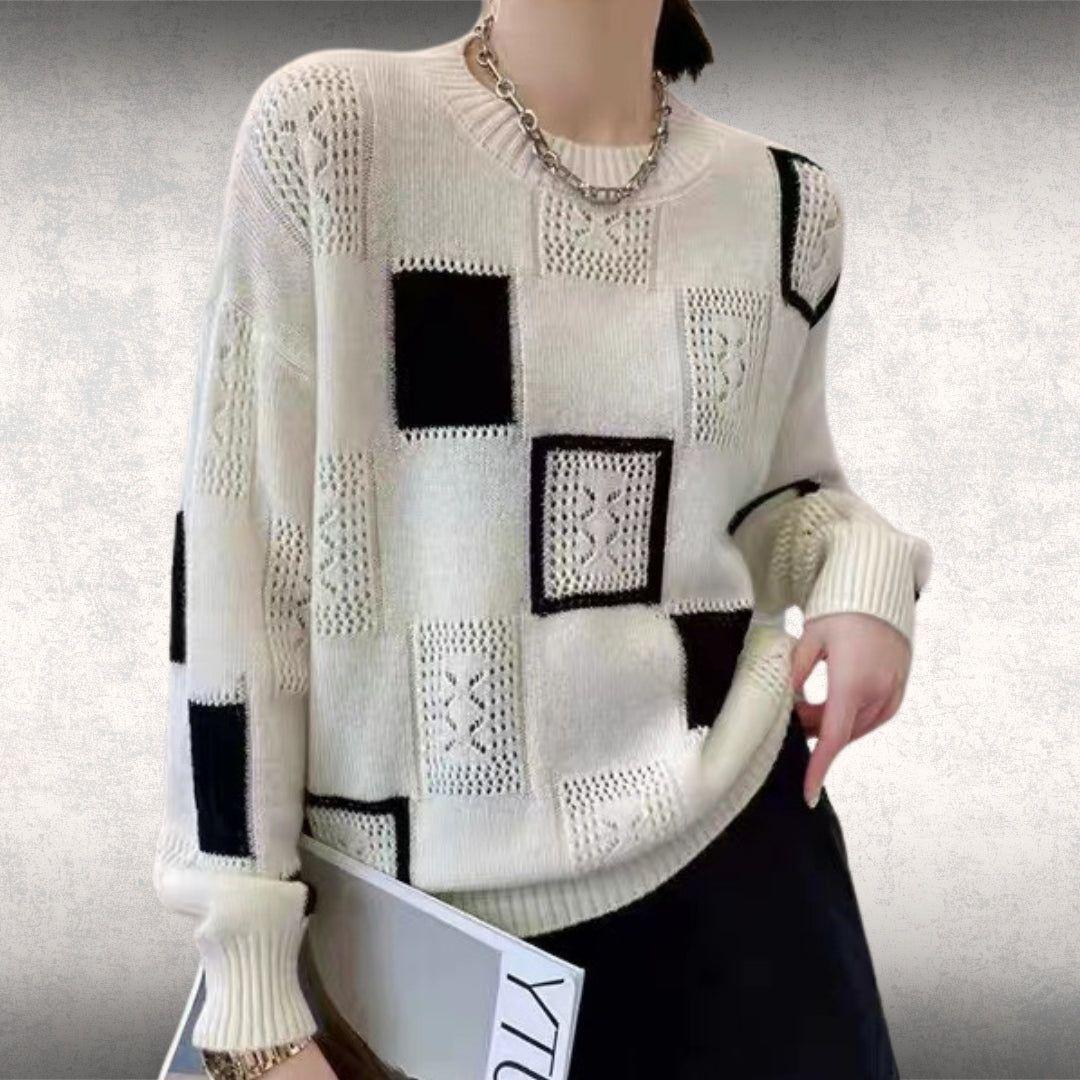 Maglione da donna in maglia con motivo geometrico patchwork