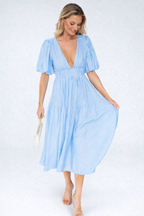 Women's Puff Sleeve Midi Dress for Elegant Everyday and Summer Styling