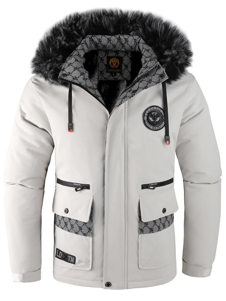 Veste d’hiver pour homme à capuche en fourrure
