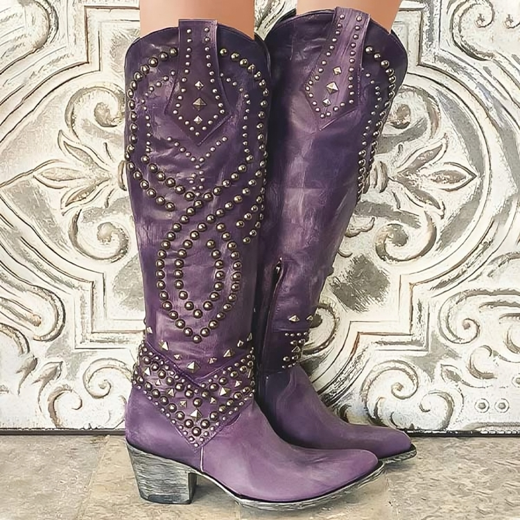 Women's Studded Knee-High Western Cowboy Boots