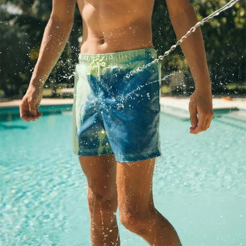 Men's Colour-Changing Swim Shorts with Gradient Quick-Dry Design
