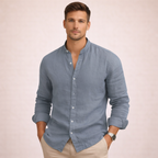 Men's Linen Shirt with Mandarin Collar for Smart Casual Summer Style