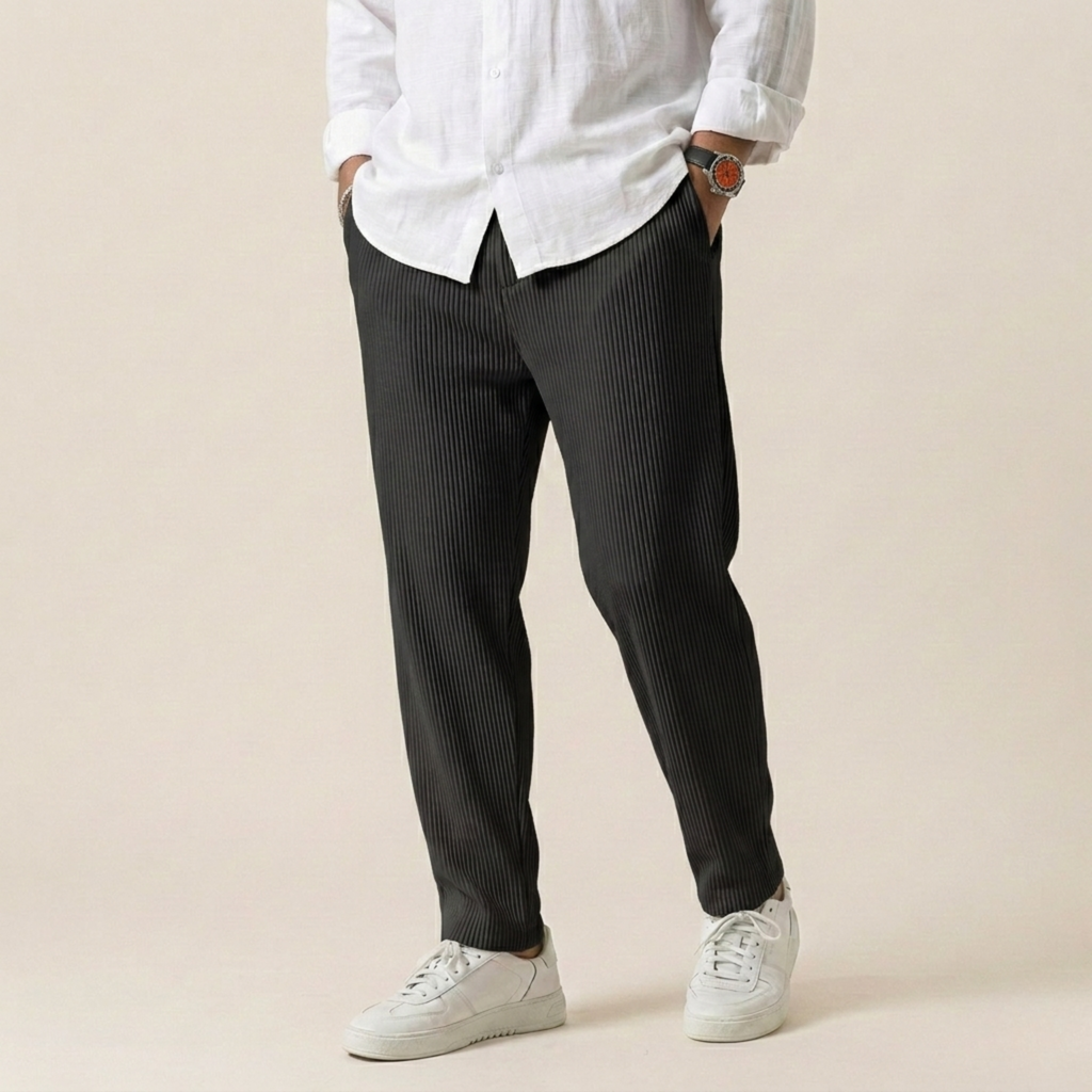 Men's Ribbed Tapered Pants with Elastic Waistband