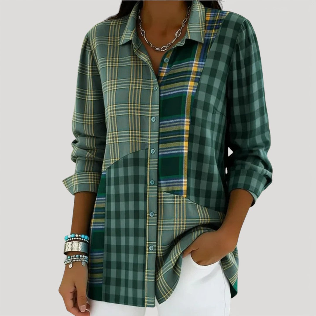 Camicia a quadri patchwork da donna dalla vestibilità comoda con bottoni