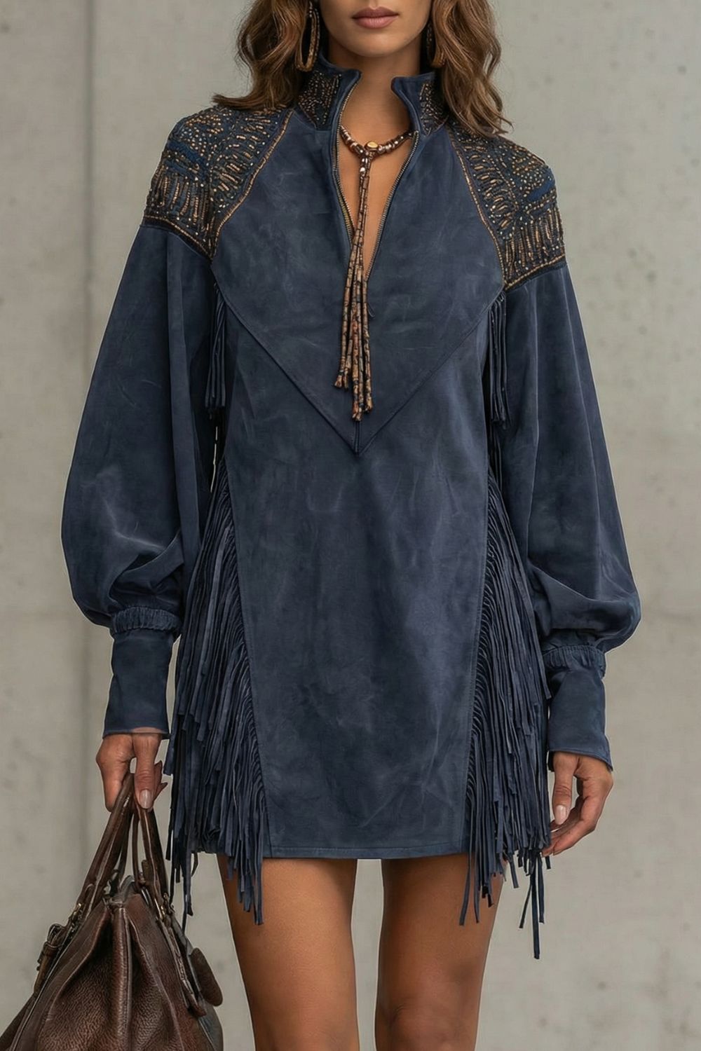 Kvinders Western Mini Kjole med Frynser
