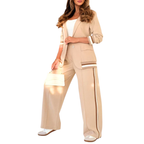 Women’s Striped Trim Blazer and Wide Leg Pants Set