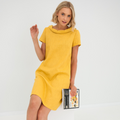 Leinen-Midikleid für Damen mit umgeschlagenem Kragen für den täglichen Sommergebrauch