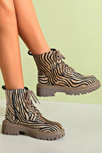 Women's Zebra Print Lace-Up Ankle Boots