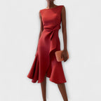 Elegantes ärmelloses Midi-Bodycon-Kleid für Damen mit Rüschendetail in der Taille