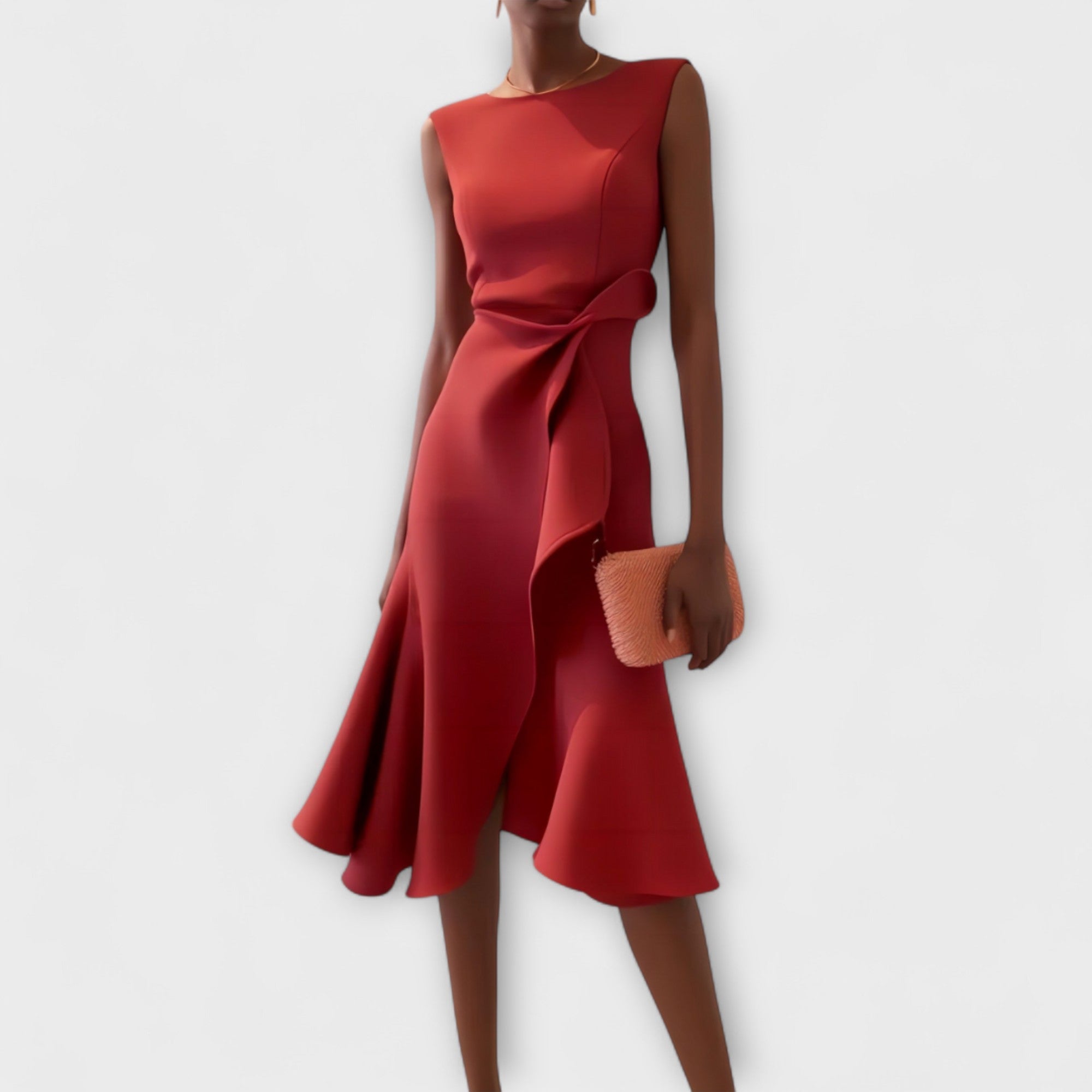 Elegantes ärmelloses Midi-Bodycon-Kleid für Damen mit Rüschendetail in der Taille