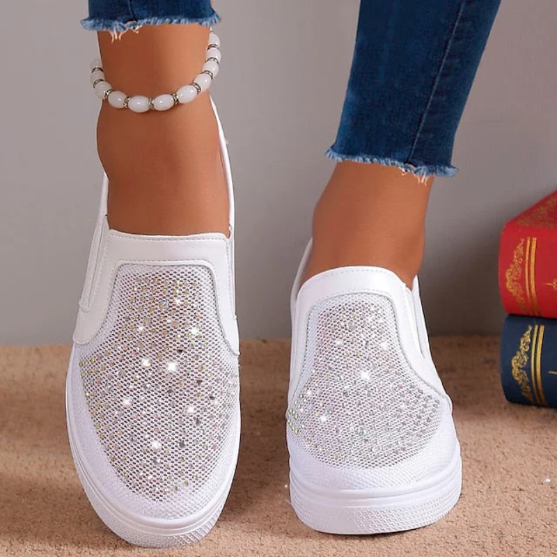 Damskie wsuwane sneakersy z kryształkami, wygodne