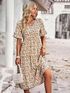 Florales Sommerkleid für Damen mit kurzen Ärmeln Lockerer Schnitt Alltagstil