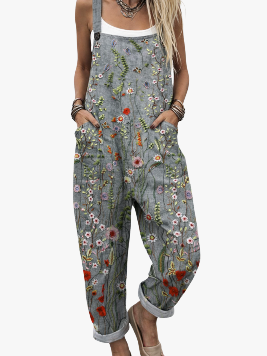 Women's Floral Embroidered Relaxed Overalls