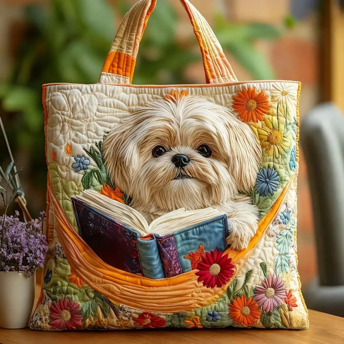 Women’s Shih Tzu Floral Quilted Tote
