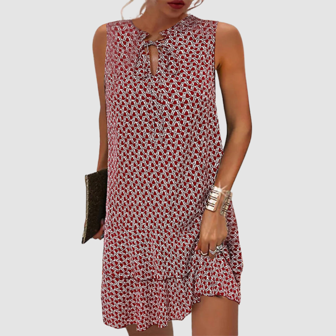 Robe mini imprimée sans manches pour femme avec encolure à trou de serrure
