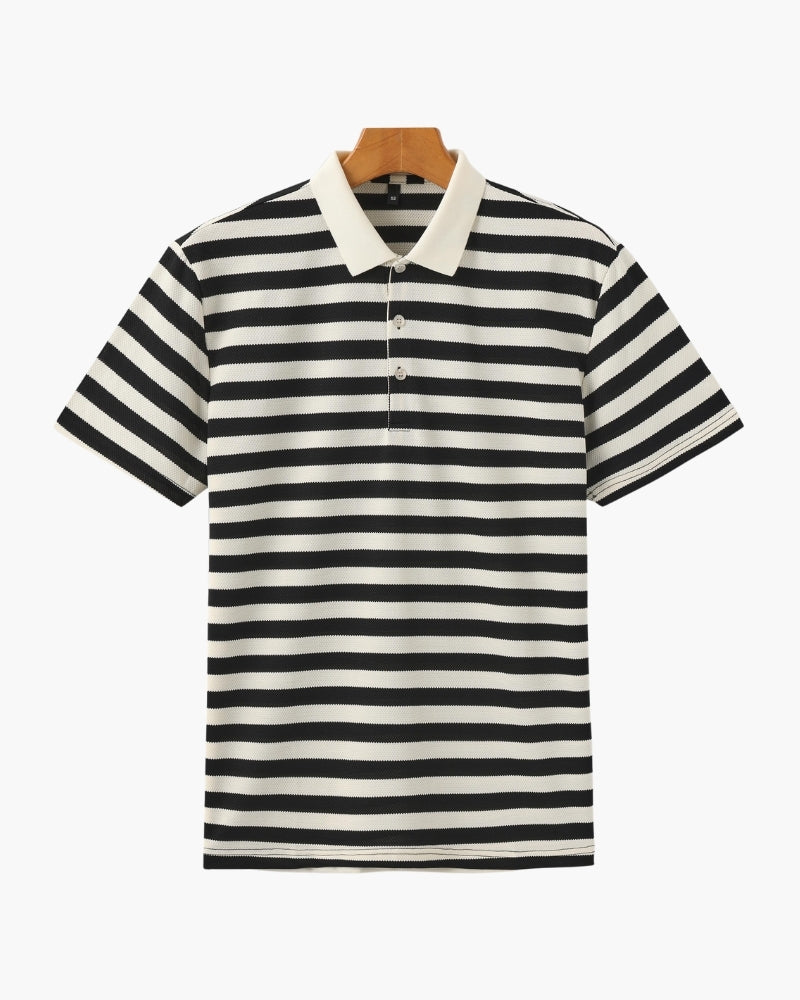 Men's Classic Breton Striped Polo Shirt with Contrast Collar and Textured Knit Finish