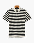 Men's Classic Breton Striped Polo Shirt with Contrast Collar and Textured Knit Finish